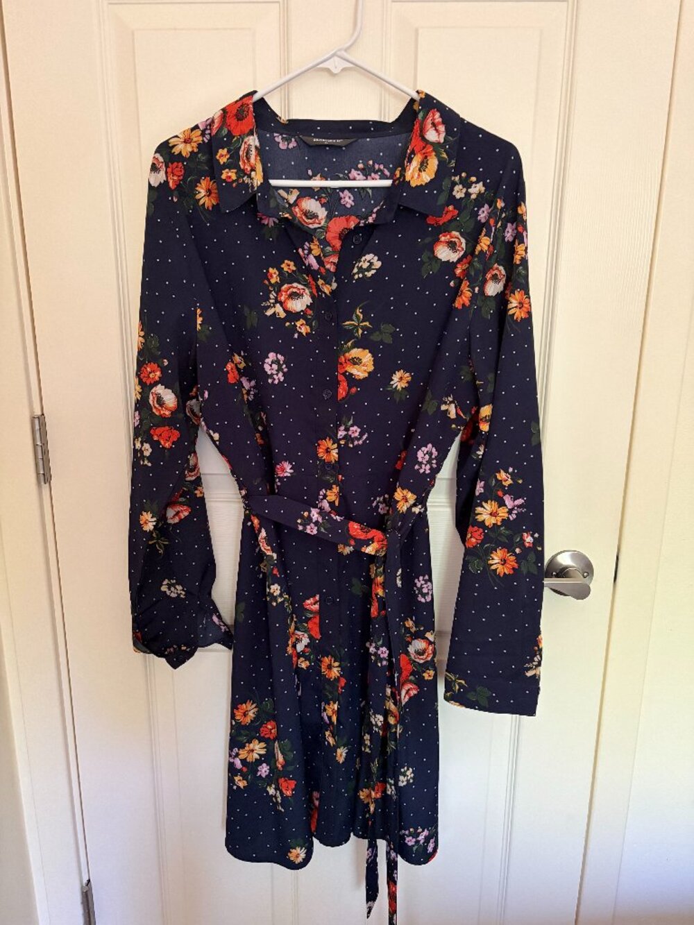 Navy Blue Floral Shirt Dress - Size XL